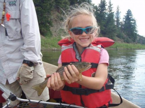 girl with caught fish